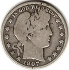 1907 D Barber Half Dollar grades in VERY GOOD condition    stk v100