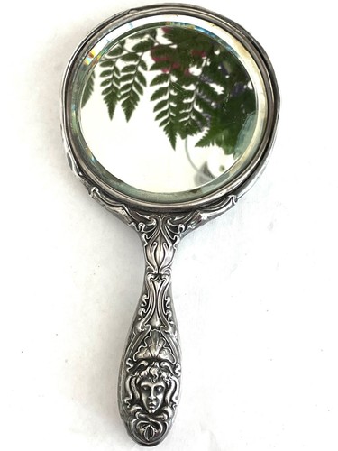 LOOK---Antique Art Nouveau Unger Brothers Sterling Silver Repousse Loves Mirror - Picture 4 of 5