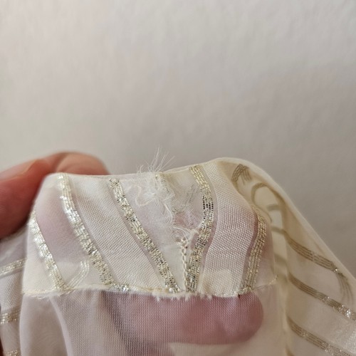 Vintage 1950s Cream White Silver Metallic Sheer Blouson Sleeve Blouse L Large - Picture 10 of 10