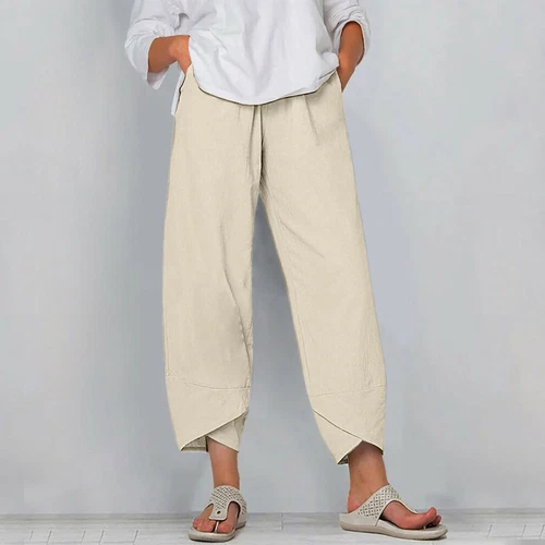 New Womens Ladies Cotton Linen Loose Baggy Casual Harem Pants Trousers Plus Size - Picture 20 of 35