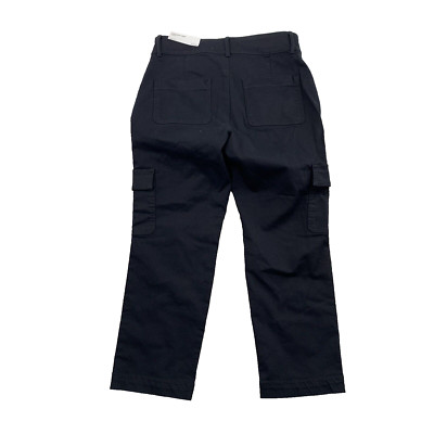 LOFT Straight Leg Crop Cargo Pants Size 4 Petite Black Women NEW 23'' Inseam 60-1