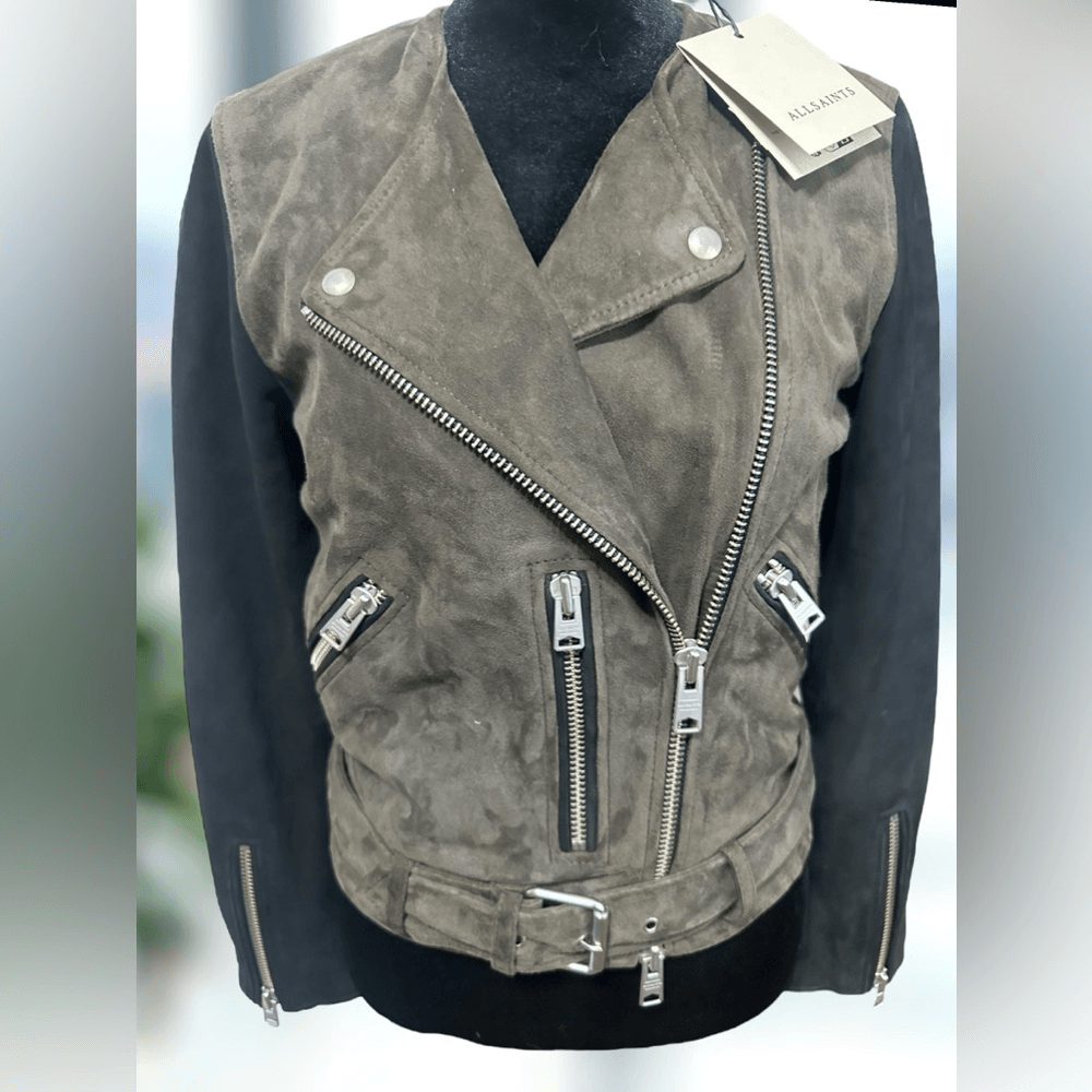 ALLSAINTS Jensen ColorBlock Leather Suede Biker Jacket Size