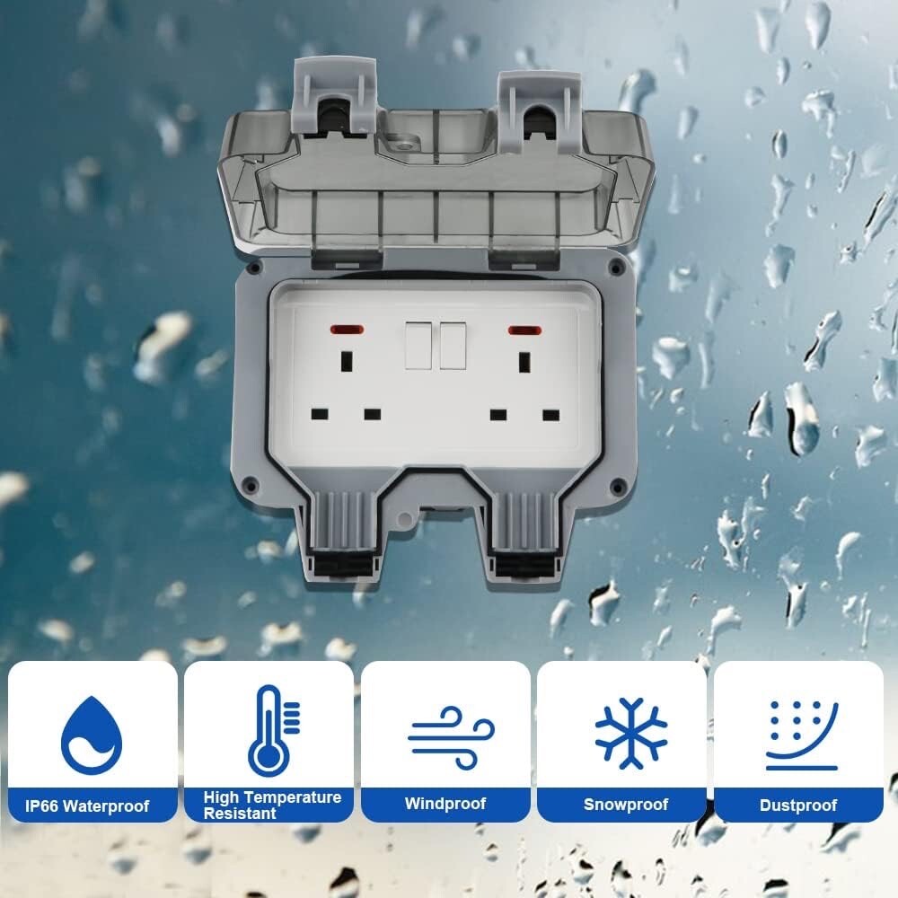 Outdoor Socket Extension, Double Outdoor Switched Power Socket
