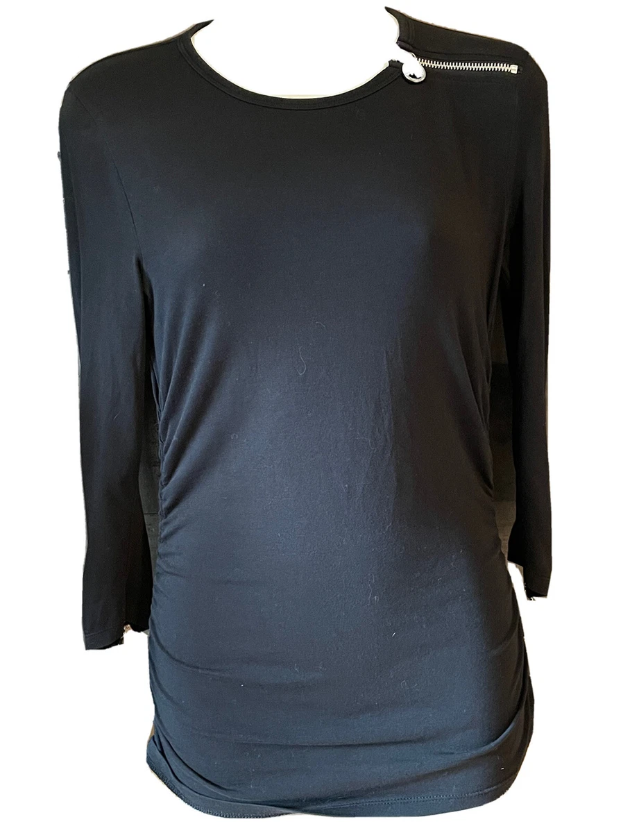 Michael Kors Black XS Shirt Top Blouse Gold Zipper Accent Long