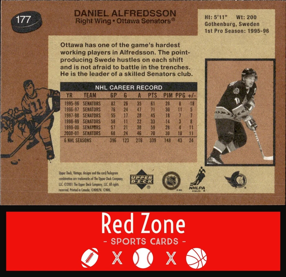 2001-02 Upper Deck Vintage - #177 Daniel Alfredsson NM Set Break. - Image 2 of 2