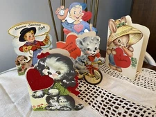 Vtg 5 LOT 1950’s VALENTINE Cards Die cut Gibson Hallmark Whit Flocked