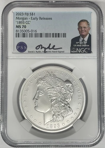 2023 Fiji 1893-CC Morgan Dollar NGC MS 70 Early Releases David Ryder Signed
