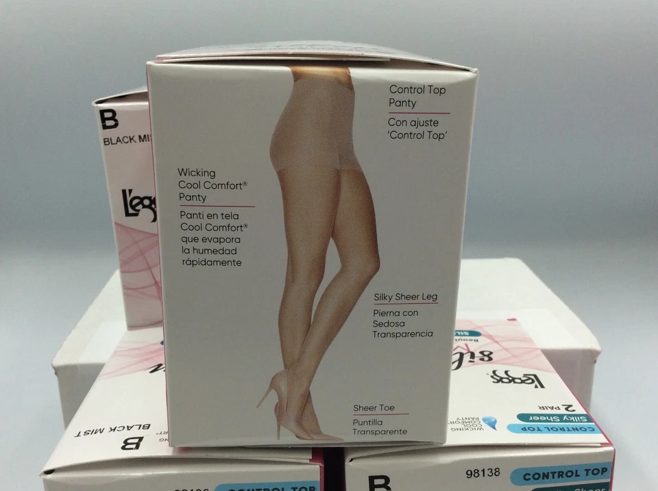 L'eggs Women's Silken Mist 8 Pair Silky Sheer Leg Panty Hose, Size B, Black Mist - Image 3 of 4