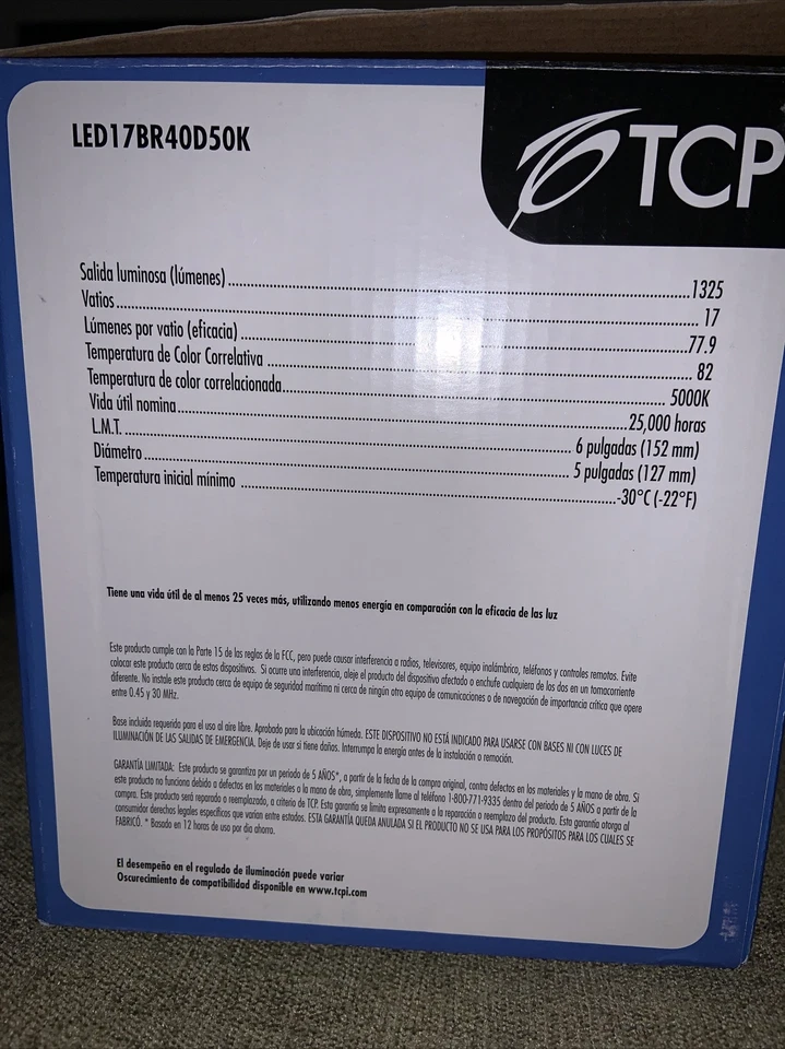 TCP LED 17 Watt -BR40 -120W Equal 1300 Lumens 5000K Stark White LED17BR40D50K - Image 2 of 4