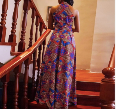 Ankara African Print Sleeveless Tie High Waist Pocket Halter Neck Maxi Dress  | eBay