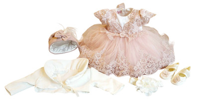Taufkleid 50 56 Taufoutfit Mädchen Partykleid Geburtstagset Baby 5tlg altrosa