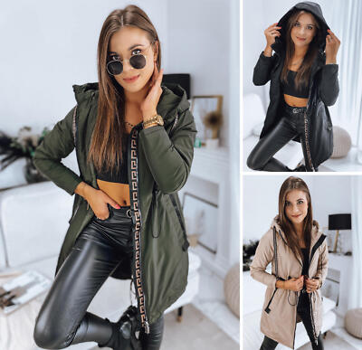 Parka Jacke Mit Zipp Übergangsjacke Mit Kapuze Unifarbe Damen DSTREET S-2XL