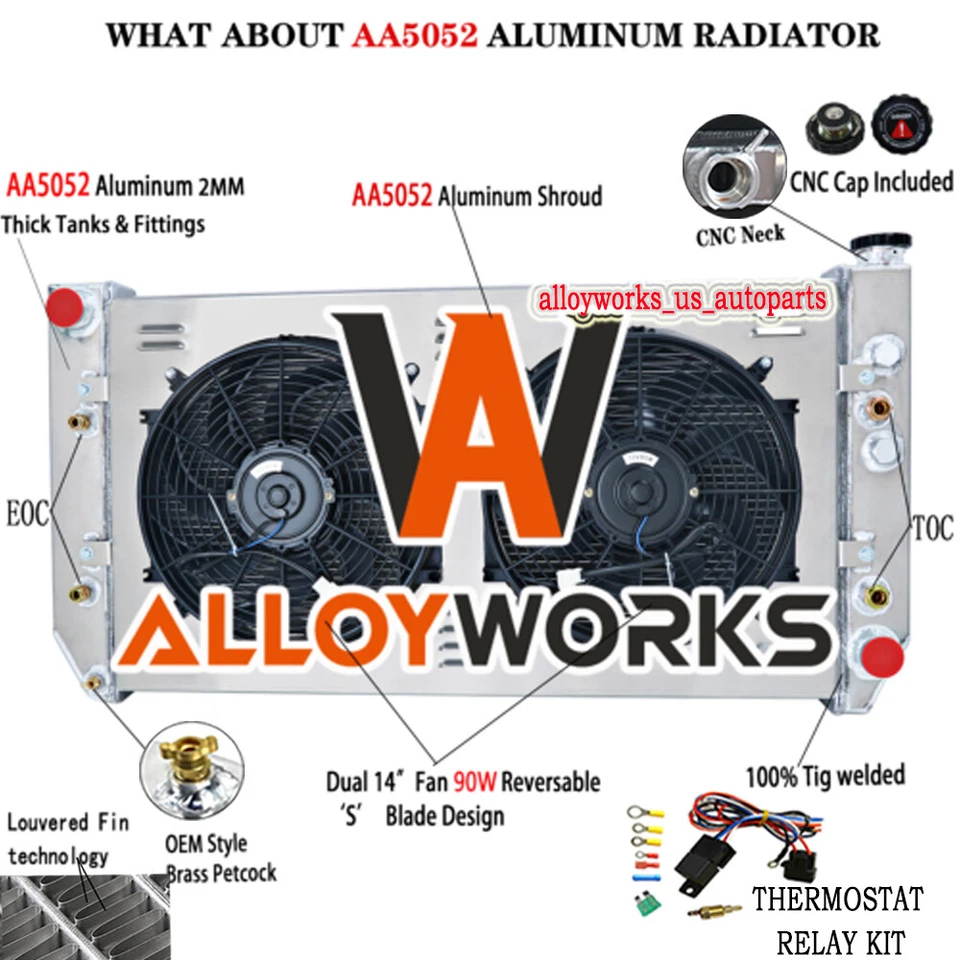 4 Row Radiator Shroud Fan Fit 1982-1993 Chevy C10 K10 R1500 GMC C1500/C2500 6.2L Foto 2 de 4