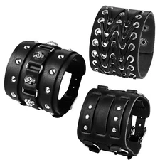Mens Punk Wide Braided PU Leather Bangle Wrap Bracelet Adjustable Cuff Wristband