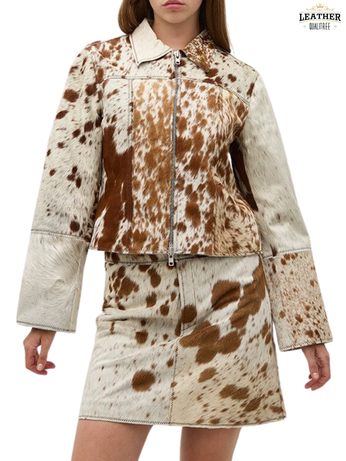 PONY Giacca e gonna in pelle di mucca per donna set pelle di cavallo naturale regalo per lei