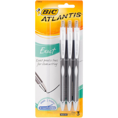 BIC Atlantis Exact Pens 3/Pkg-Black (Pack of 2)