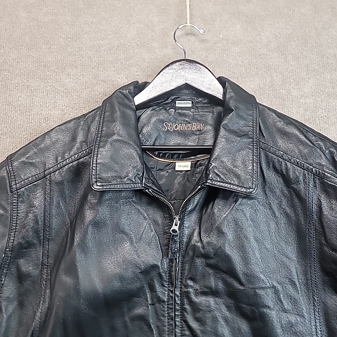 Vintage St Johns Bay Jacket Mens 2XL Black Full Zip Leather Bomber