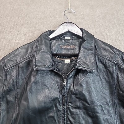 Vintage St Johns Bay Jacket Mens 2XL Black Full Zip Leather