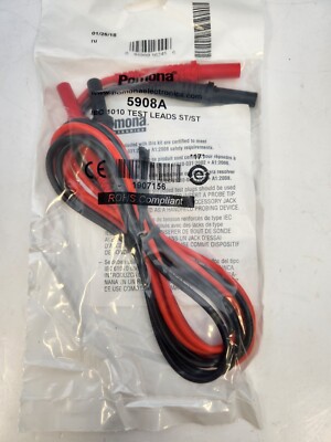 POMONA 5908A Dmm Test Lead Set 48 '' With Straight Plugs For Bench Meters 10 Amp.