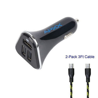 34W 3-Port Smart Rapid USB Car Charger 6.8A w/ 2 Micro USB Charger Cable UCA3B
