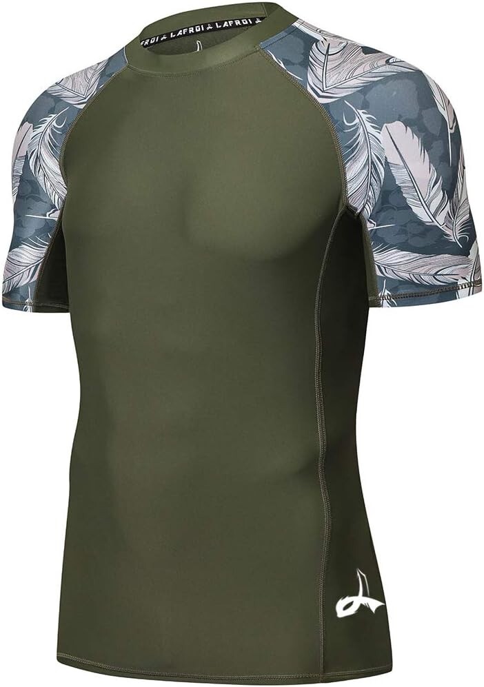 LAFROI Hombre Manga Corta UPF 50+ Capa Base Pieles Compresión Antierupciones Protector Pequeño