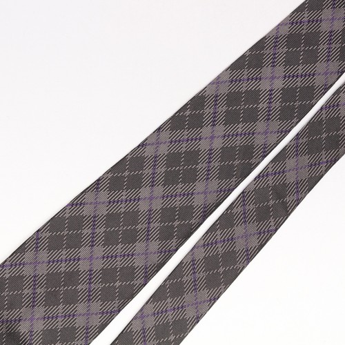 Gladson Mens Silk Necktie Pewter Gray Purple Plaid Tartan Check Woven Weave Tie - Picture 3 of 8