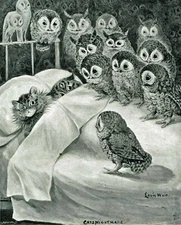 Print or Canvas - Cat Nightmare of Owls by Louis Wain