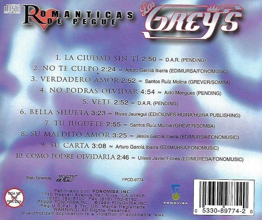 Romanticas de Pegue by Los Grey's (CD, 1999, Fonovisa) 53308977420