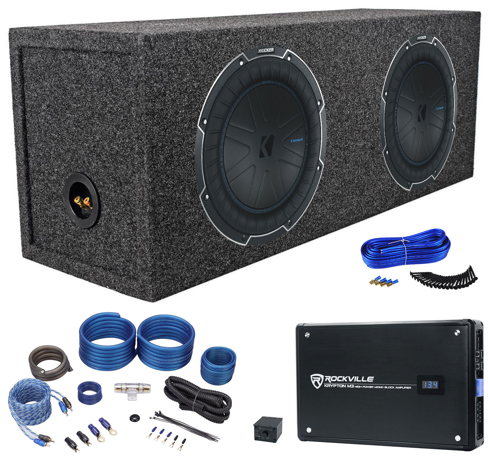 2 Сабвуфера Kicker 51CWQ104 COMP Q 10 мощностью 800 Вт Герметичный саб-бокс моноусилитель Провода 106090₽