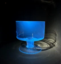 Vintage Clear Candy Fruit Pedestal LG Trifle Bowl Dish Blue Manganese Glow