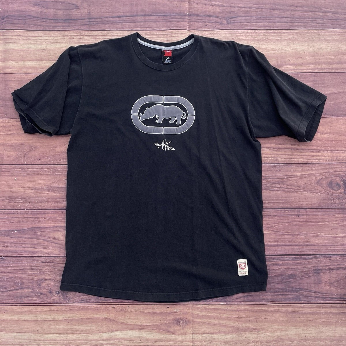 Vintage ECKO Unltd Faded Shirt Mens XL Black Rhino Puff Print 