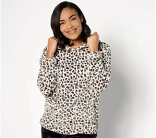 MUK LUKS Textured Sherpa Hooded Pop Over Natural Leopard,XL A625606