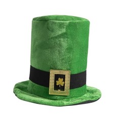 St.Patrick's Day Leprechaun Top Hat,Velvet Shamrock Clover Hat Green Black