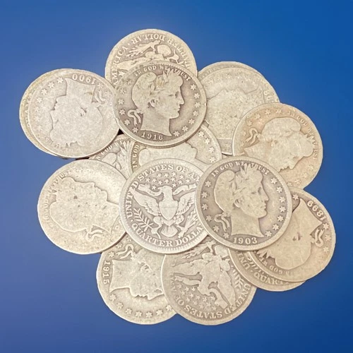Lot Of 18 - Barber Quarters U.S. 25c Silver 90% Coins (As Pictured)