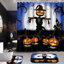 NEW 4-Piece Halloween Shower Curtain Bathroom Accessories Set Scarecrow NIB