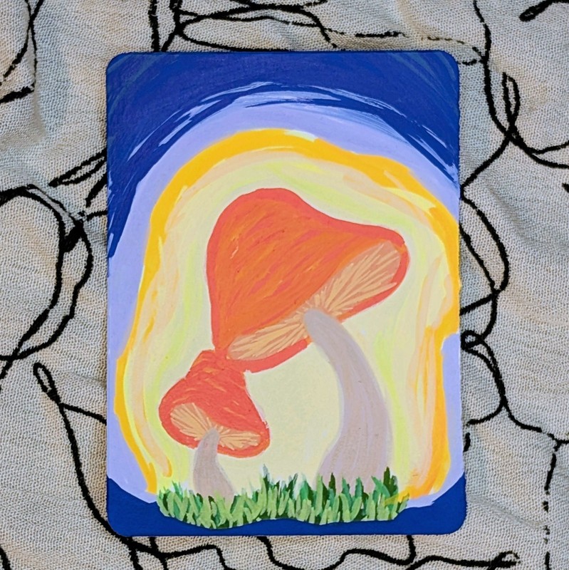 ACEO Original Art Acrylic Mushroom Glow By Beevil