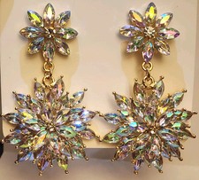 Stunning AB Rhinestone Floral Dangle Chandelier Earrings Bridal Wedding Party...