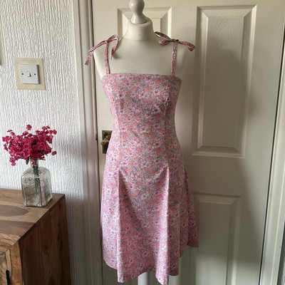 Vintage St Michael 1970 s UK 8-10 Sun Dress Pink Ditsy Floral Pockets Cotton