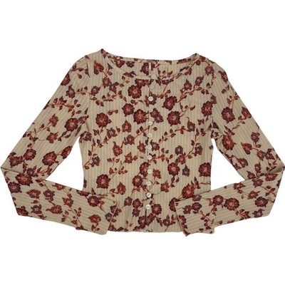 FREE PEOPLE NWOT XS Button Front Top Orange Floral Ribbed Cotton Boho Indie