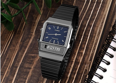 Casio AQ-800EB-2A Vintage Analog Digital Watch Black Stainless Steel Retro Unise
