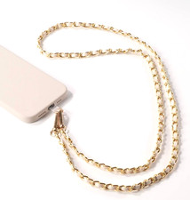 Hello Lux Gold Tone Chain with Faux Leather Phone Crossbody Strap - White