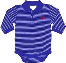 Two Feet Ahead Golf Striped Polo Long Sleeve SMU Mustangs 6 Months