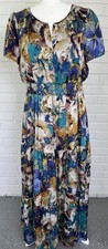 Nicole Miller Womens Teal Yellow Multicolor Floral Short Sleeve Maxi Dress Sz L