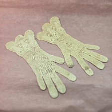 Vintage Ivory Crocheted Knit Gloves Handmade- small size