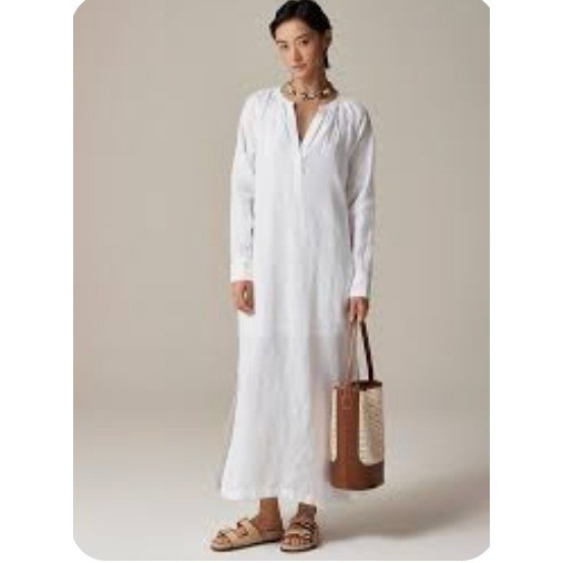 J.Crew Linen Cabana Dress Womens PXS White Long Sleeve Coastal Beach Resort NWD