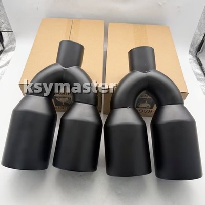 Pair QUAD 4'' OUT EXHAUST TIP STAGGERED L&R PAIR 2.5'' INLET DUAL WALL ANGLE CUT