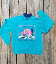80s 90s Puff Paint Collared Sweatshirt Womens M Farm Country Living Barn READ