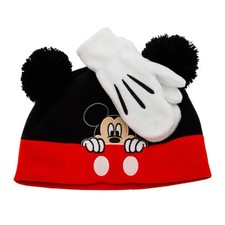 Disney Beanie Cap Hat  Mittens Set Toddler One Size Mickey Mouse NEW Fleece
