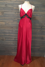 Fredericks of Hollywood Maxi Nightgown Size XL Red Satin Shine Lace Halter Vtg