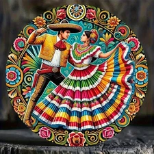 2D Flat, 8x8 Inch Mexican Folk Art Metal Wall Decor - Vibrant Aluminum Retro Fol